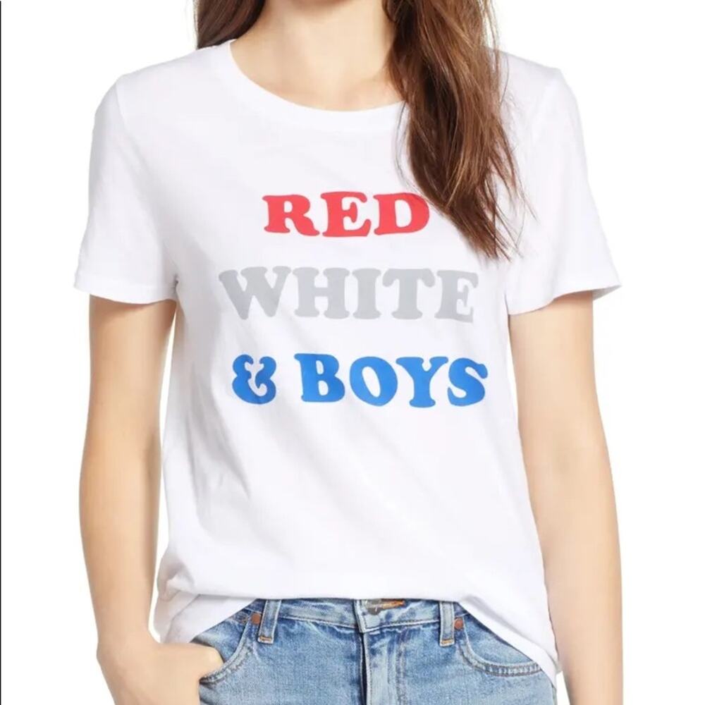Project Social T Red White & Boys Tee Women's Size Large New With Tags